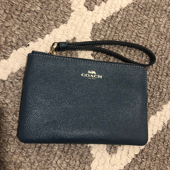 Coach Handbags - Coach dark blue corner zip wristlet